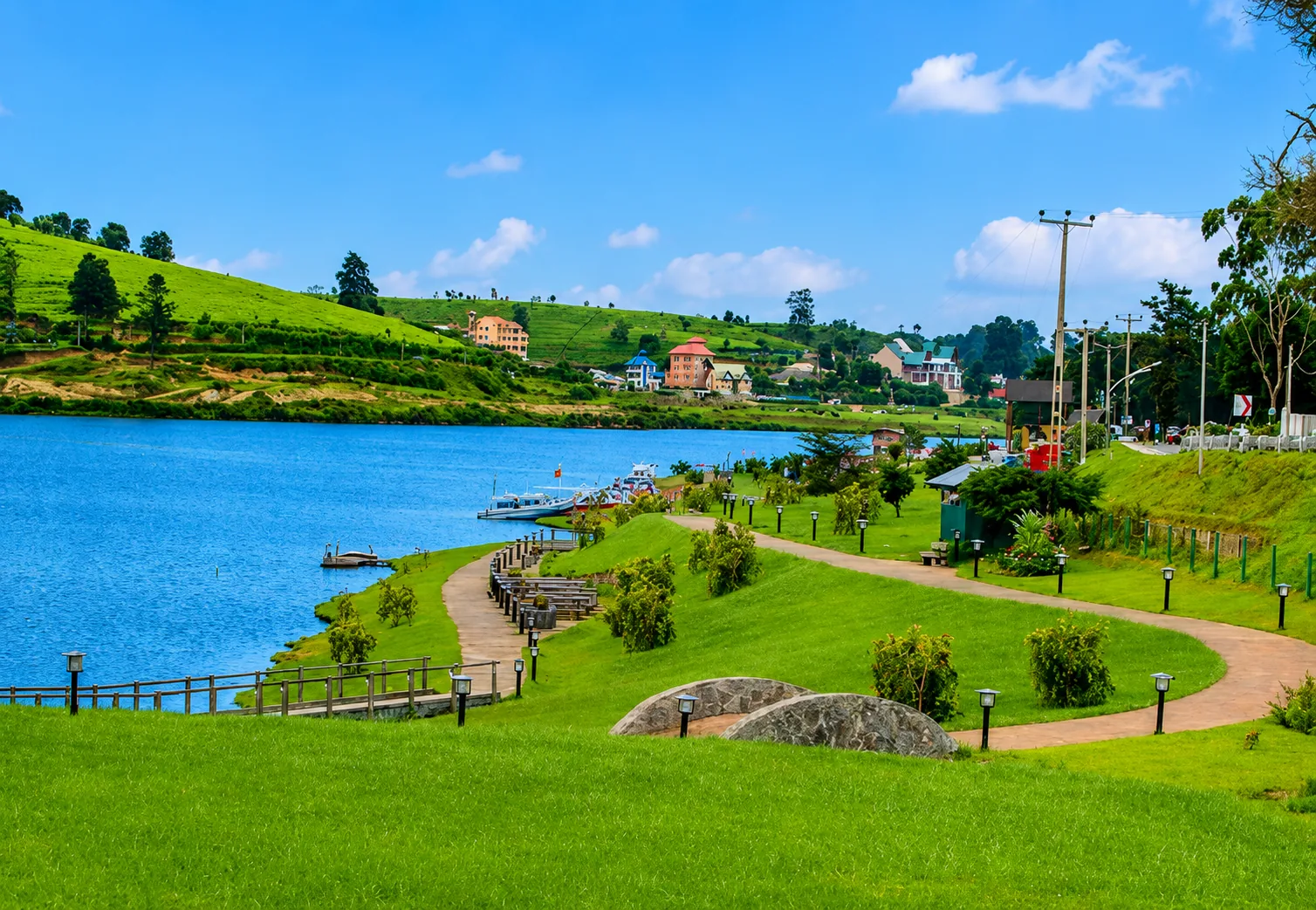 Boats moored on Lake Gregory, Nuwara Eliya